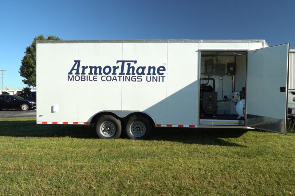 ArmorThane Mobile Coatings Unit trailer hitched to a pickup